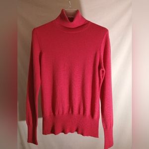NEIMAN MARCUS PREMIUM DARK PINK CASHMERE TURTLNECK LONG SLEEVE SWEATER L USA NWT